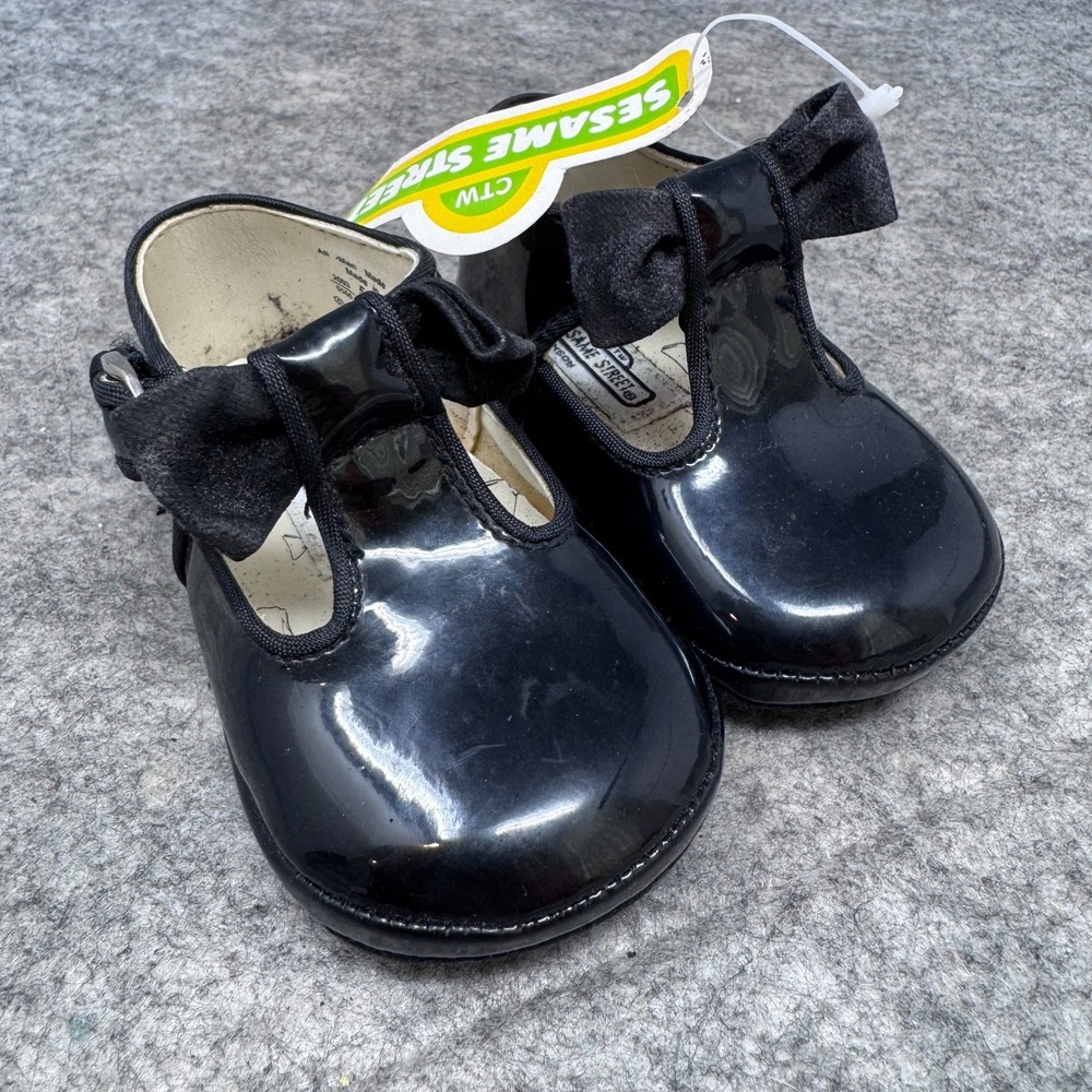 Vintage 1999 Sesame Street Baby Shoes Size 2 Elmo Black Patent Leather